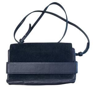 Banana Republic Mixed Media Pebbled Leather & Suede Crossbody Bag Navy Small